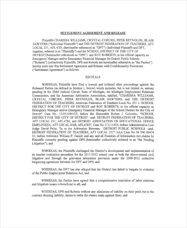 public relation confidential settlement agreement example