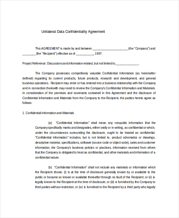 14  Data Confidentiality Agreement Templates Free Sample Example