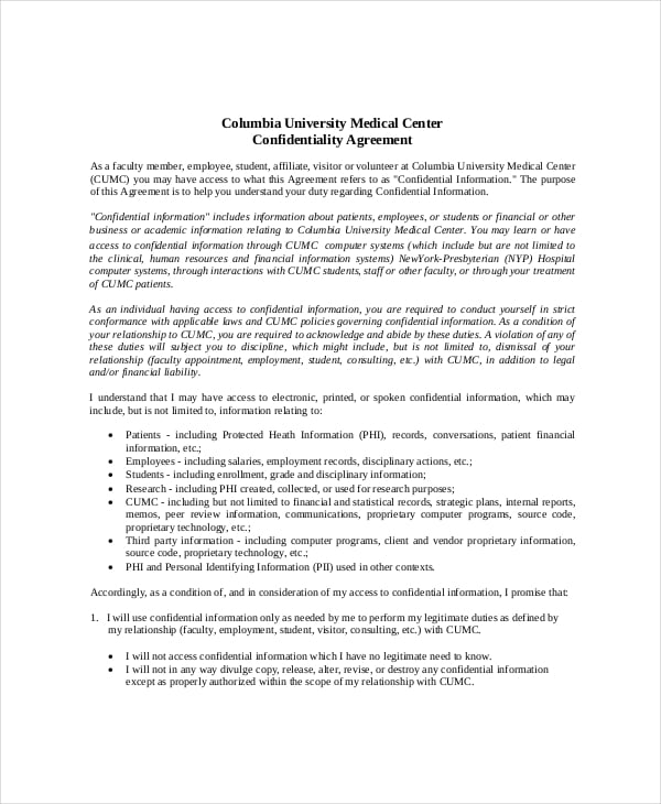 example medical data confidentiality agreement