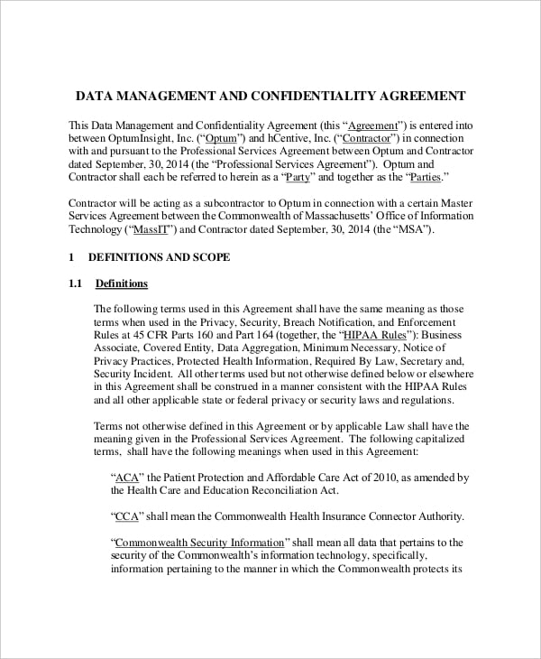 14  Data Confidentiality Agreement Templates Free Sample Example