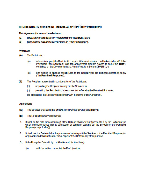 sample data confidentiality agreement for individual