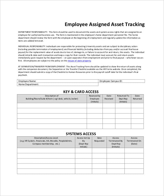 employee assigned asset tracking template