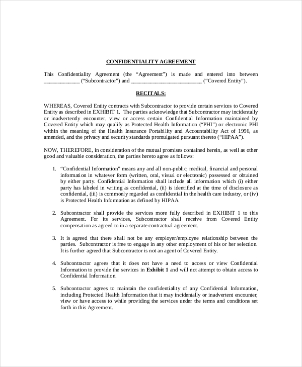 11  generic confidentiality agreement templates  u2013 free sample  example format download
