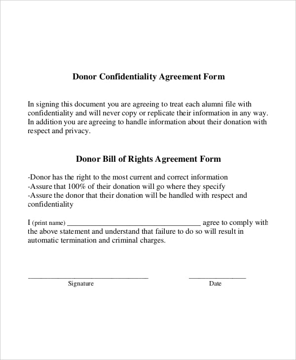 example donor generic confidentiality agreement form