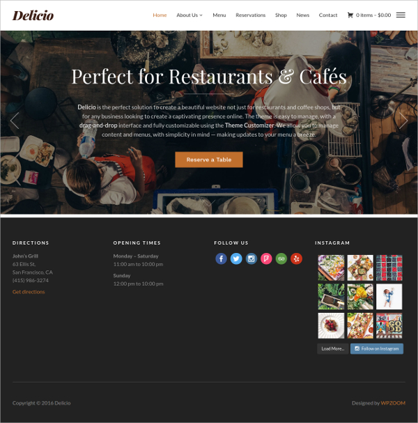 food restaurant custom wordpress theme