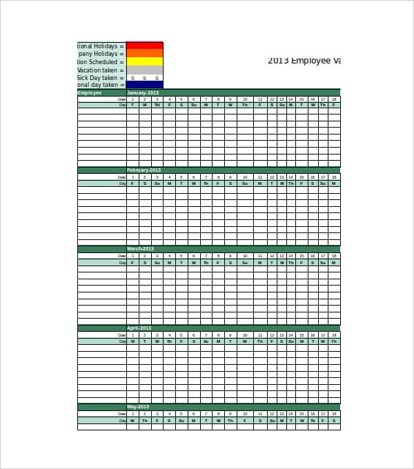 employee vacation tracking template