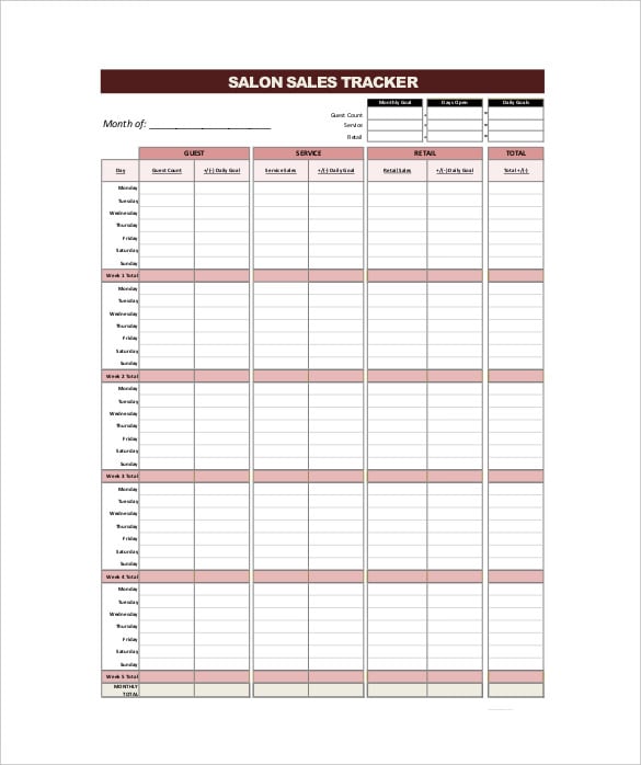 salon sales tracking template