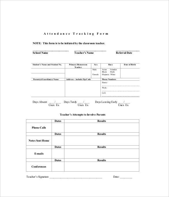 any type of attendance tracking form template