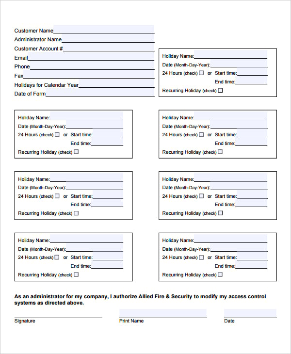 access-control-change-holiday-schedule-form-template