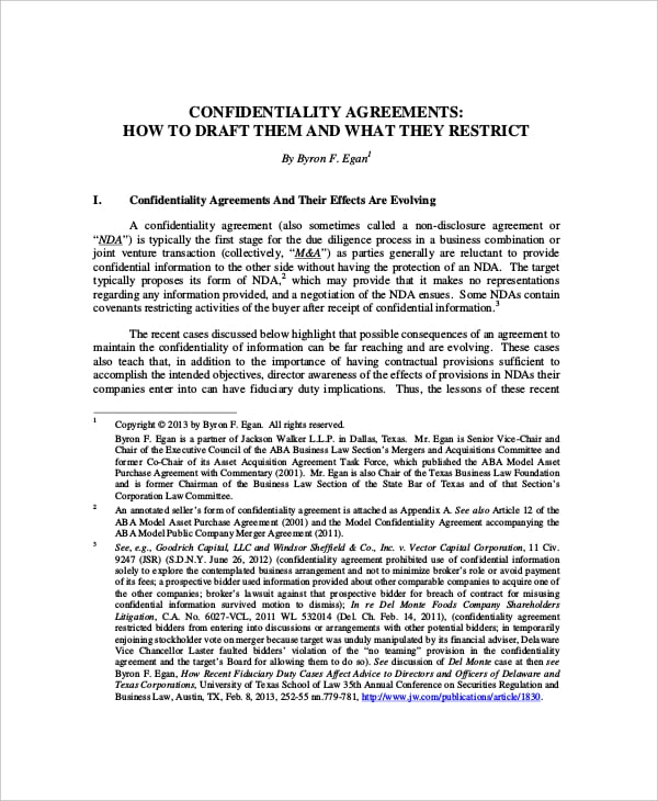 example business legal confidentiality agreement