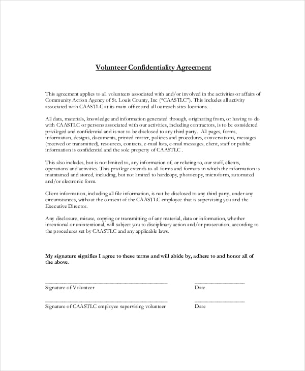 example volunteer mediation confidentiality agreement