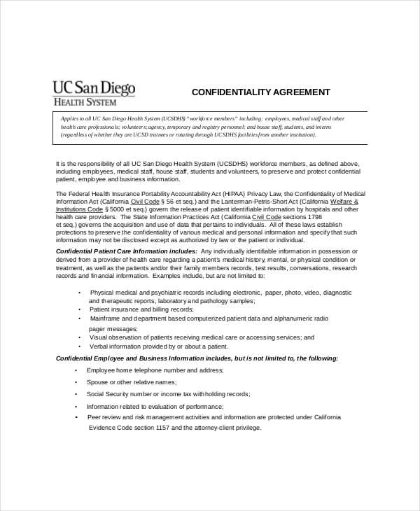 example medical research confidentiality agreement