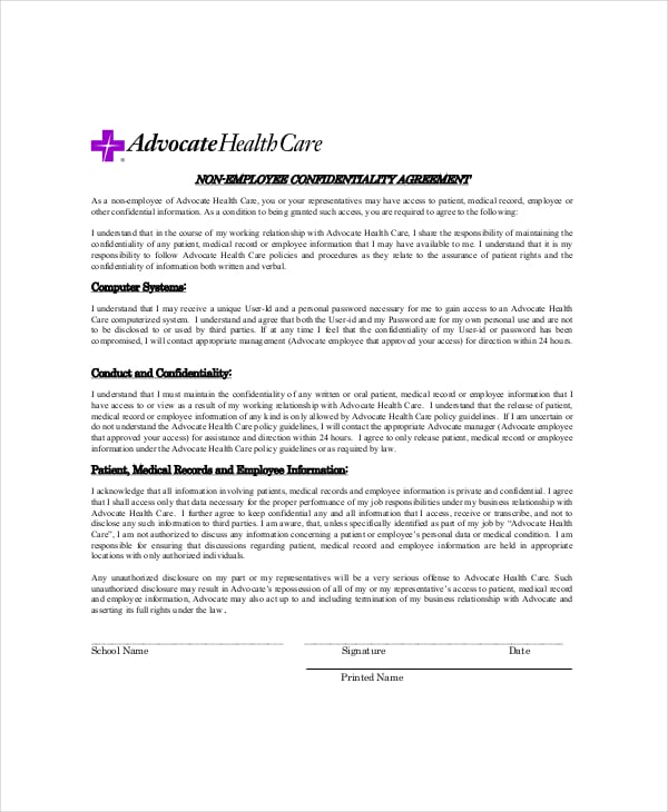 medical procedure confidentiality agreement example 