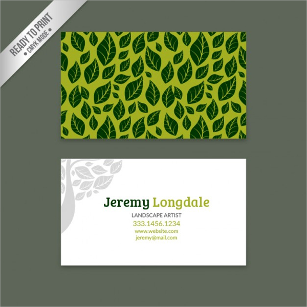 green business card with leaves