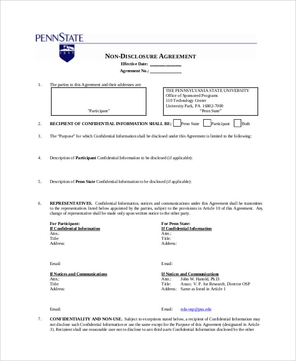 standard non disclosure and confidentiality agreement sample