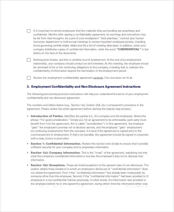 employee non disclosure and confidentiality agreement sample