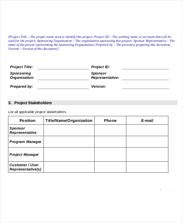 pmbok project charter template