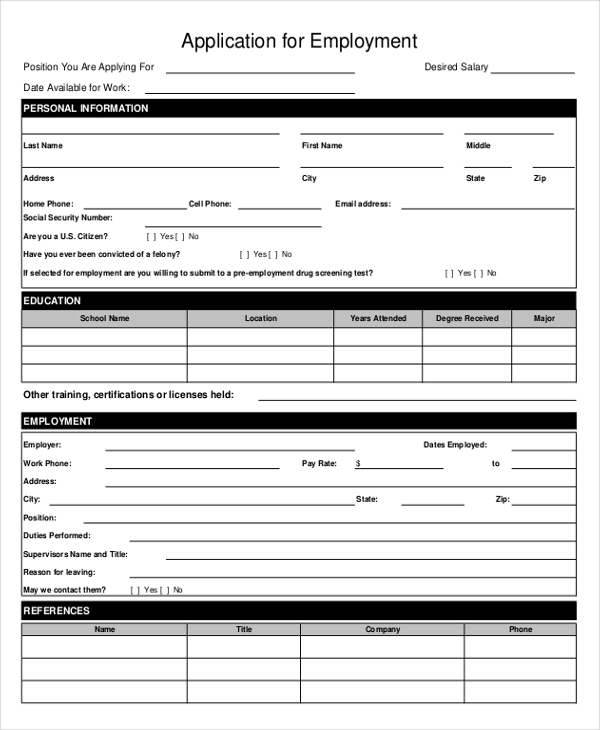 job application form template