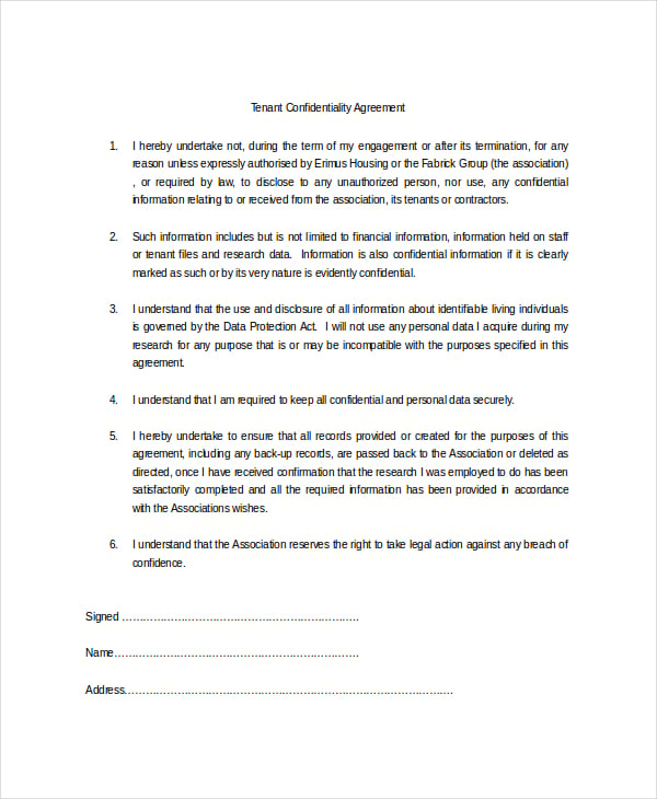 example tenant confidentiality agreement