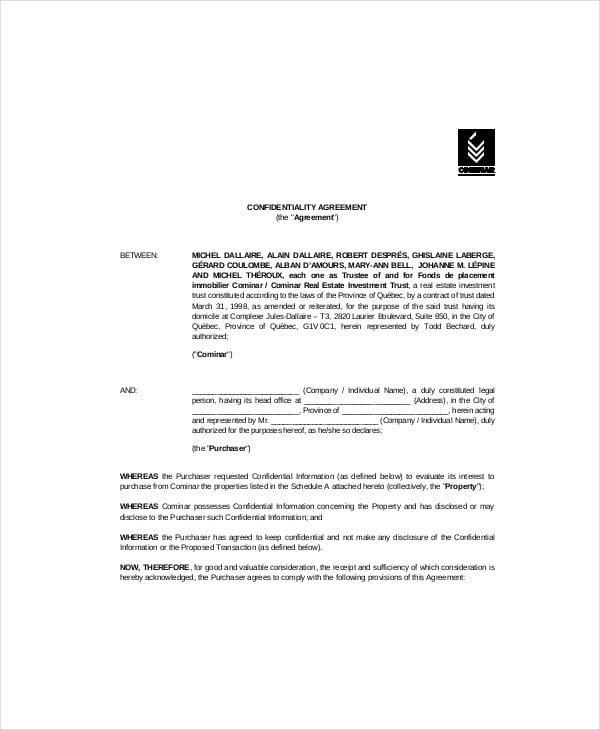 real estate employee confidentiality agreement sample