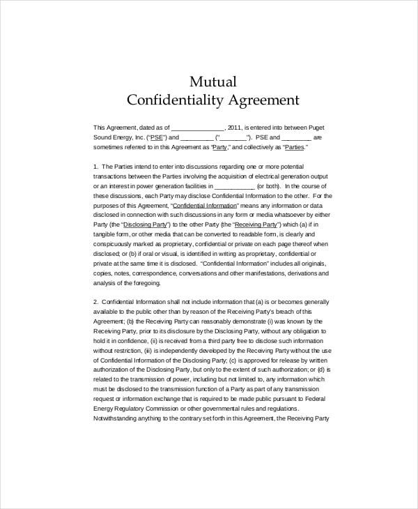 7  standard confidentiality agreement templates