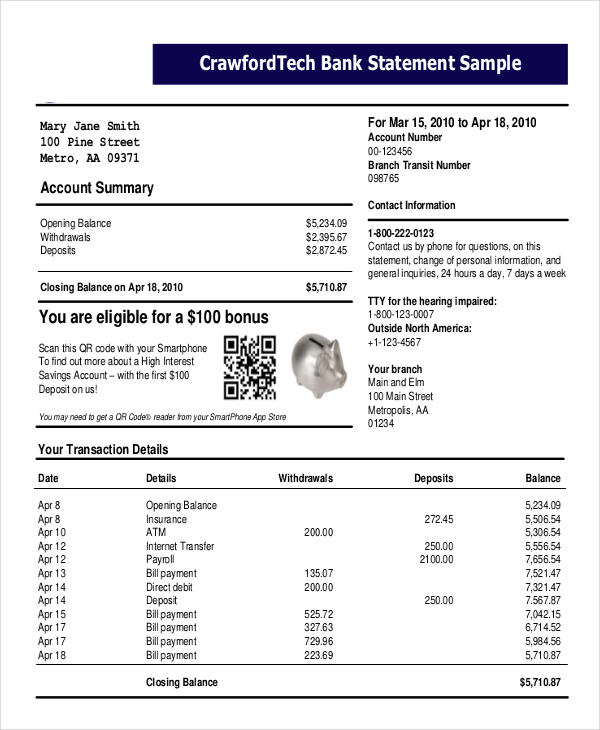 bank statement template