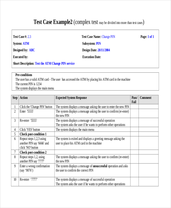 test case template