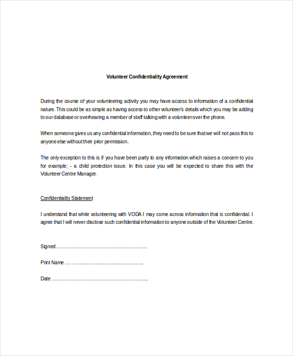 11+ Volunteer Confidentiality Agreement Templates - DOC, PDF