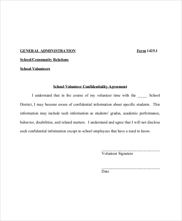 school volunteer confidentiality agreement example