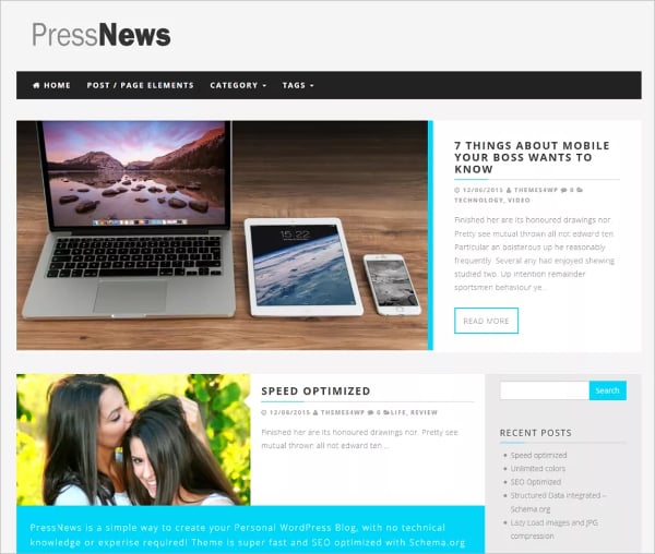 elegant news magazine free wordpress theme
