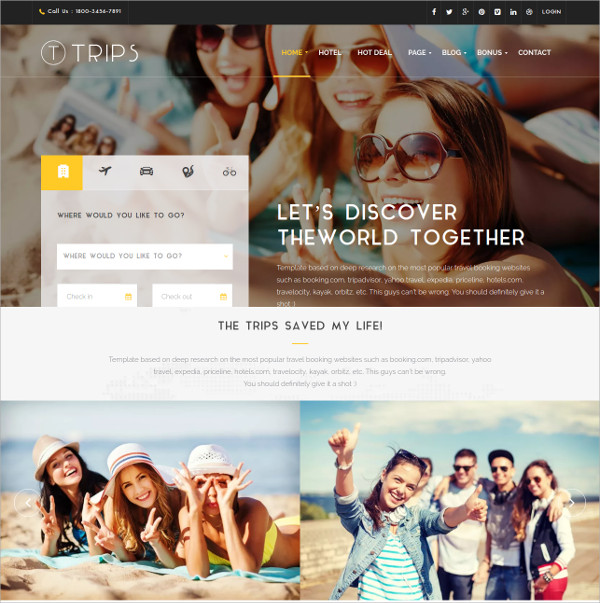 travel hotel booking wordpress html5 theme