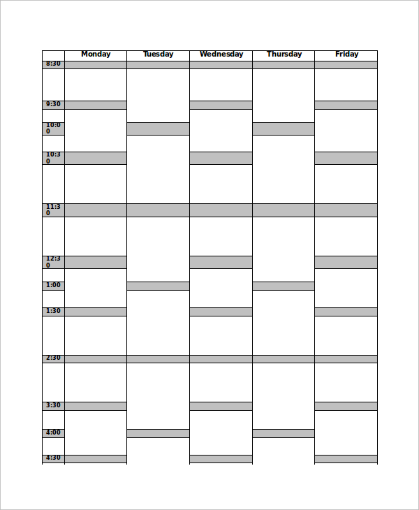 blank timetable template for free