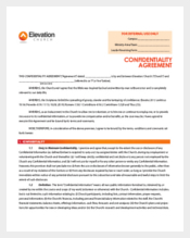 Elevation Church Generic Confidentiality Agreement Sample