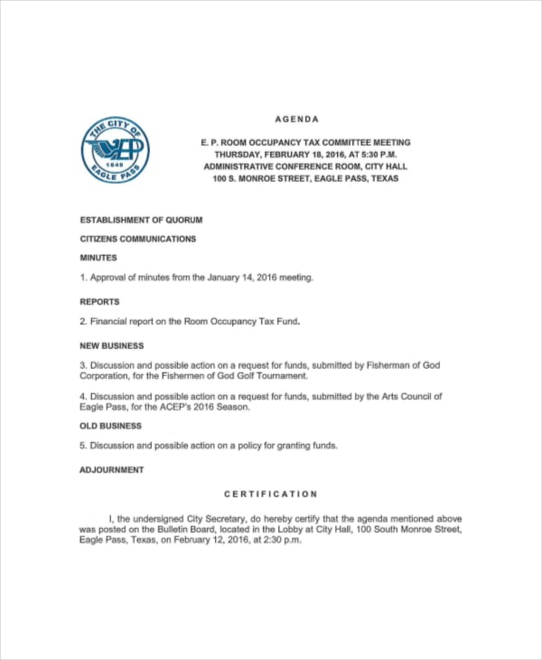 business taxes committee meeting agenda