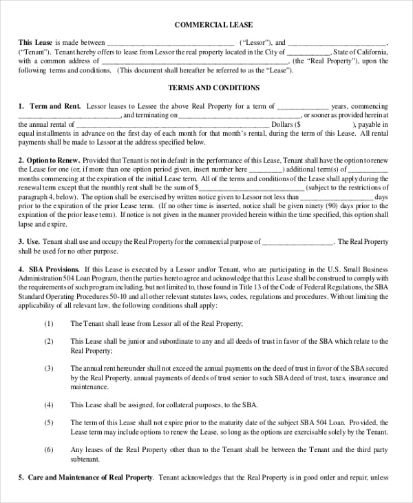 commercial lease template