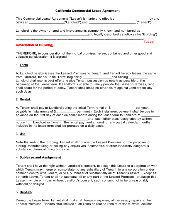 business lease template