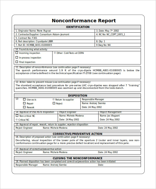 sample-nonconformance-report-template