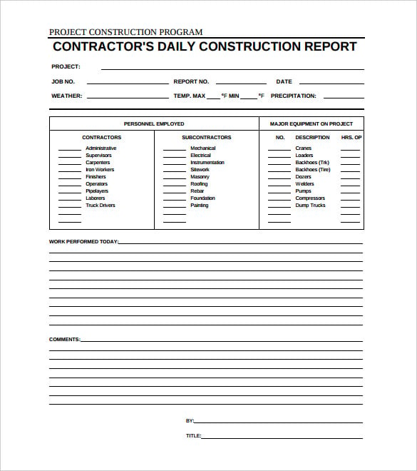project construction programm report template