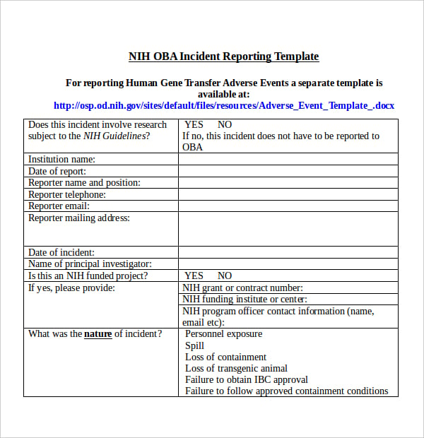 editable incident report template
