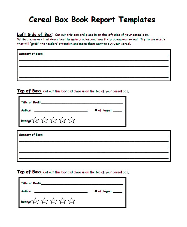 download cereal box book report template