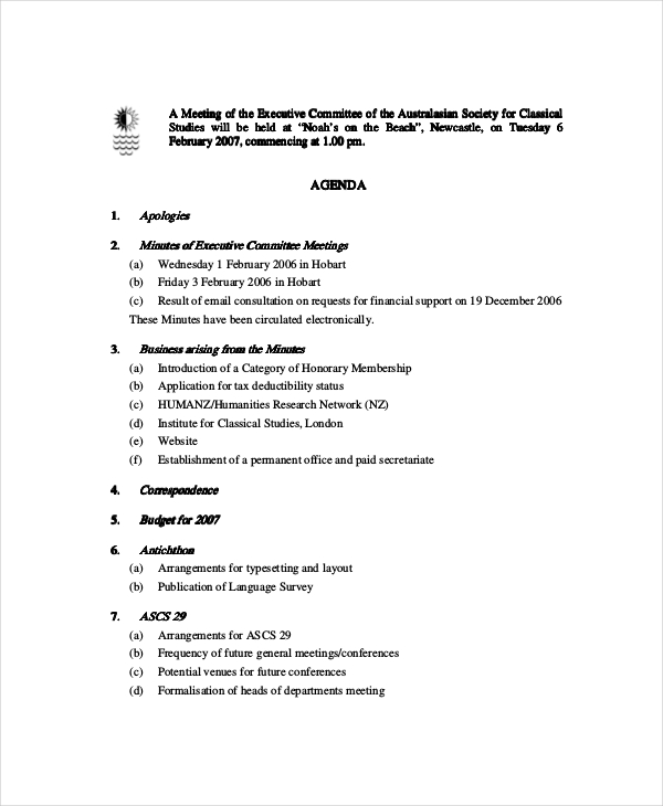 Committee Meeting Agenda Template - 12+ Free Word, PDF Documents Download