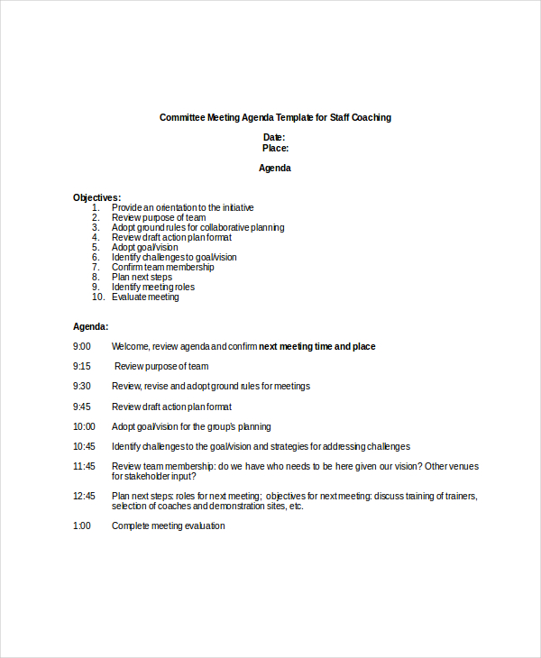 Committee Meeting Agenda Template 12 Free Word PDF Documents Download