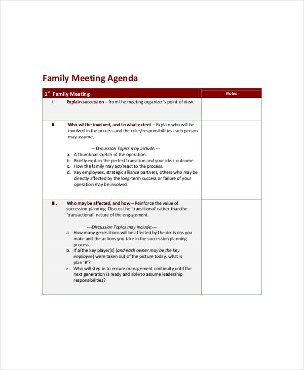 emergency family meeting agenda template
