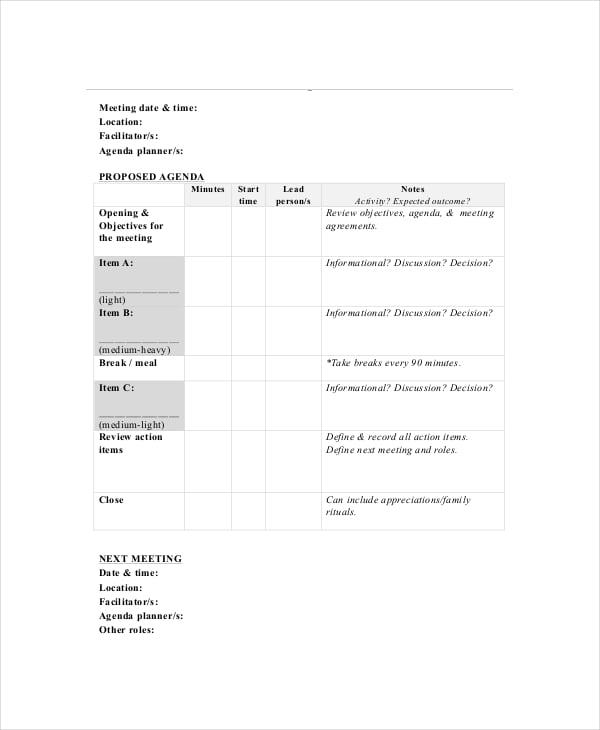 family meeting agenda template for families with teenager
