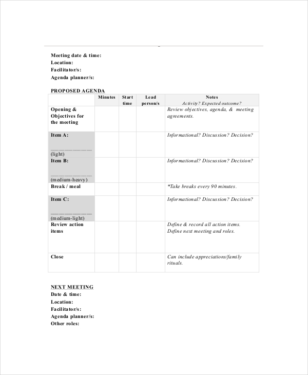 Family Meeting Agenda Template - 8+ Free Word, PDF ...