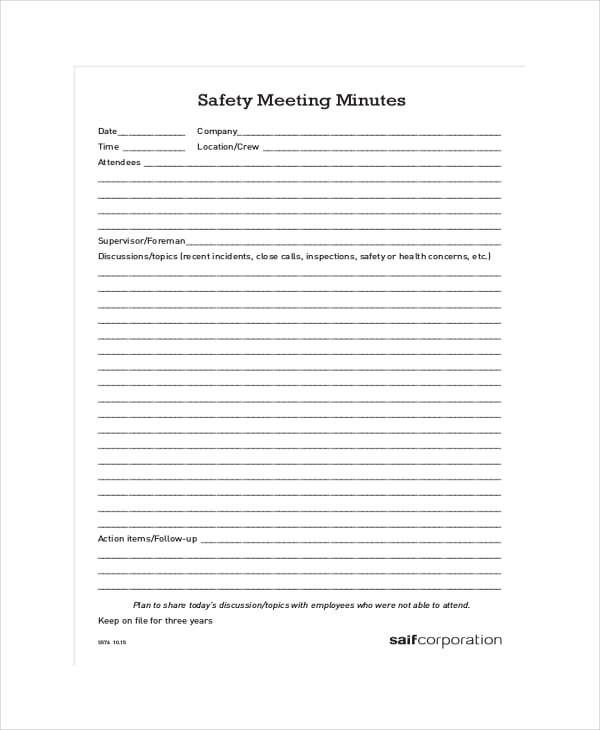 safety meeting minutes form