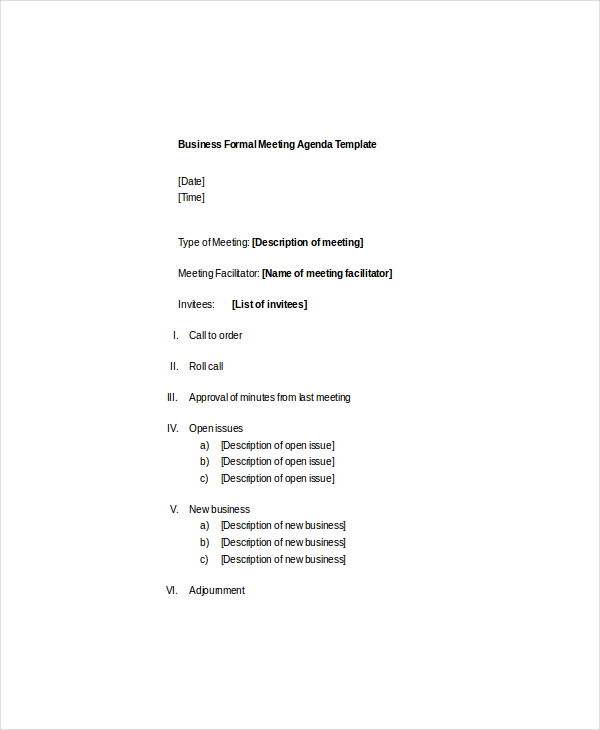 Formal Meeting Agenda Template – 7 Free Word PDF