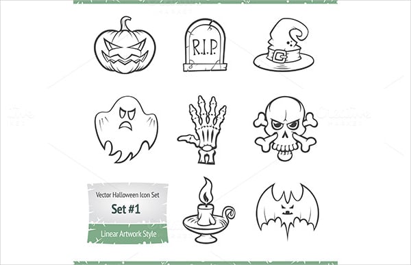 halloween sketch icons set