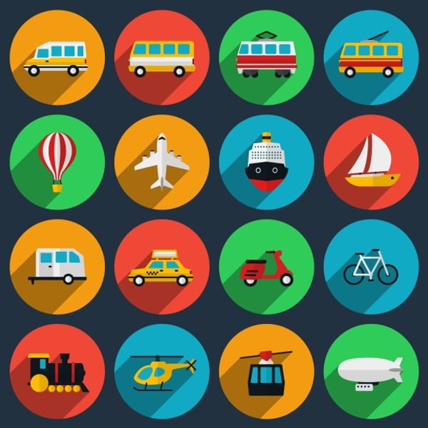 transportation flat icons set