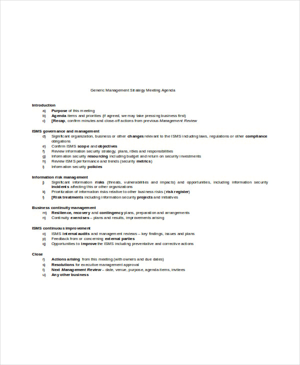 generic management strategy meeting agenda template